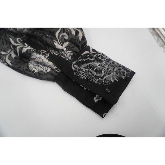 Walter Baker Black & White Floral Botanical Print Blouse Ruffle Tie Neck Size S - Picture 5 of 8